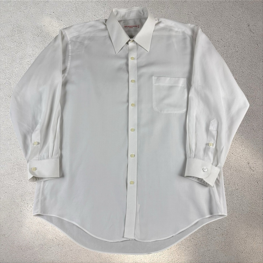 Vintage Balenciaga Paris White Button Up Dress Shirt‎ Fits Men's XL Designer